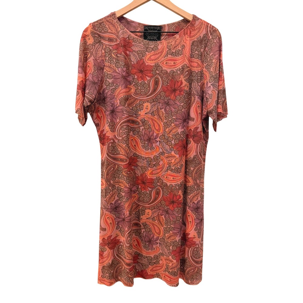 Johnny Was Jade Pink Orange Paisley Floral Mesh Mini Dress Womens XL Bohemian - Picture 2 of 9